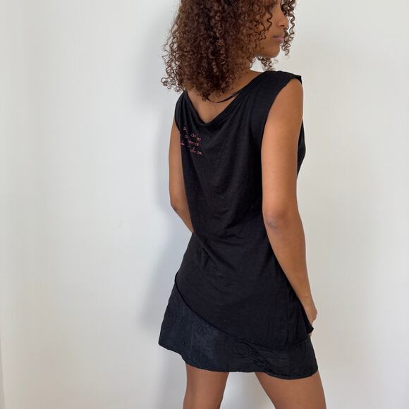 Vintage Desigual black + cream graphic asymmetrical tank (Large) - Picture 3 of 11